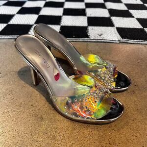 Vintage Y2K Nine West Silver Holographic Diamond Studded Heels Size 6.5